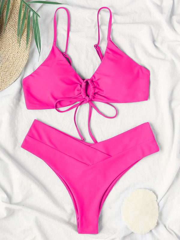 Women's Solid Color Drawstring Tie Sexy Bikini