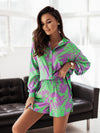 Women's vacation style printed shirt + shorts two-piece sets