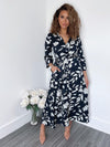 Women's Printed Cropped Sleeves Casual Mid-Length Shirt Dress