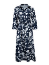 Women's Printed Cropped Sleeves Casual Mid-Length Shirt Dress