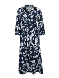 Women's Printed Cropped Sleeves Casual Mid-Length Shirt Dress