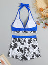 Women's High Waist Boxer Tie Printed Solid Color Panel Bikini