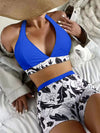 Women's High Waist Boxer Tie Printed Solid Color Panel Bikini