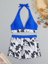 Women's High Waist Boxer Tie Printed Solid Color Panel Bikini