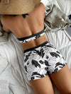 Women's High Waist Boxer Tie Printed Solid Color Panel Bikini