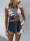 Women's Leopard Panel Sleeveless Halter Tank Top