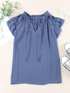 Women's woven casual V-neck lace-up small fly-sleeve shirt