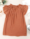 Women's woven casual V-neck lace-up small fly-sleeve shirt