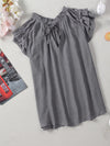 Women's woven casual V-neck lace-up small fly-sleeve shirt