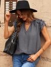 Women's woven casual V-neck lace-up small fly-sleeve shirt