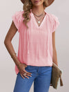 Women's woven casual V-neck lace-up small fly-sleeve shirt