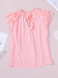 Women's woven casual V-neck lace-up small fly-sleeve shirt