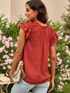 Women's woven casual V-neck lace-up small fly-sleeve shirt