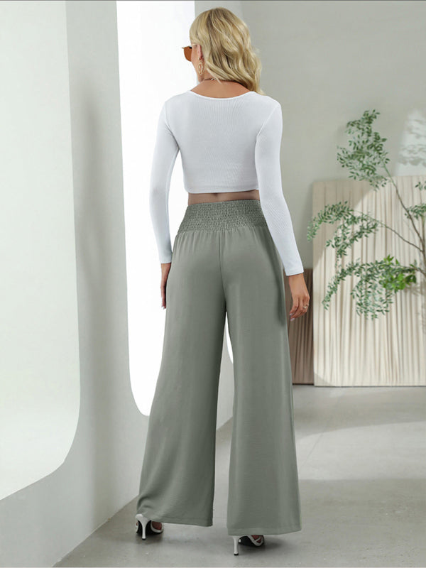 Women's woven fashion casual high waist wide leg pants