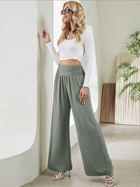 Women's woven fashion casual high waist wide leg pants