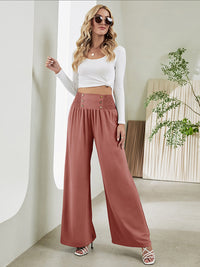 Women's woven fashion casual high waist wide leg pants