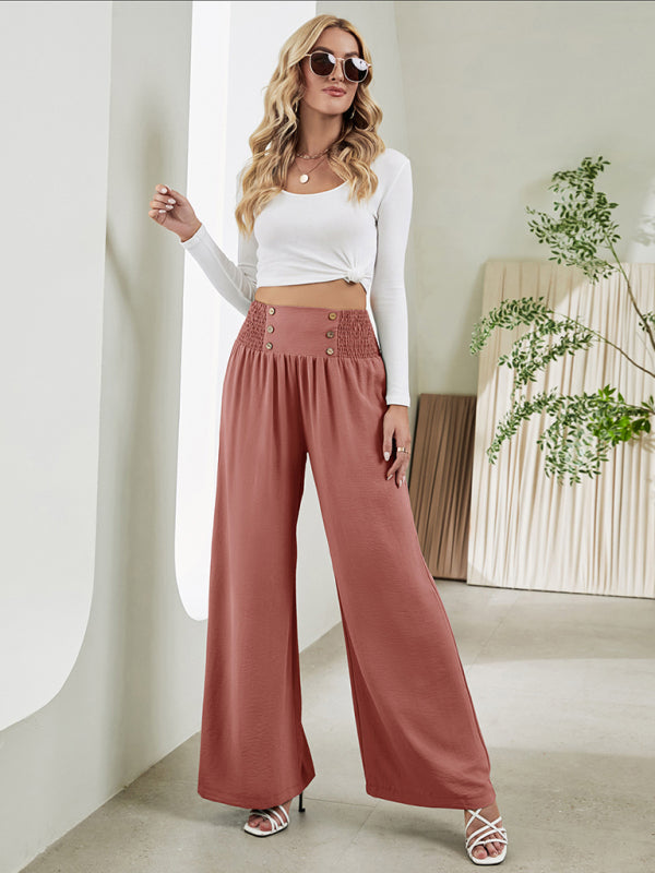 Women's woven fashion casual high waist wide leg pants