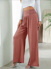 Women's woven fashion casual high waist wide leg pants