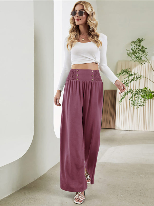 Women's woven fashion casual high waist wide leg pants