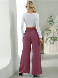 Women's woven fashion casual high waist wide leg pants