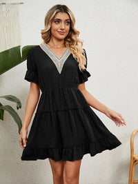 Women's Woven Chiffon Jacquard V-Neck Casual Dress