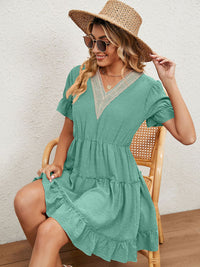 Women's Woven Chiffon Jacquard V-Neck Casual Dress