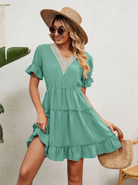 Women's Woven Chiffon Jacquard V-Neck Casual Dress