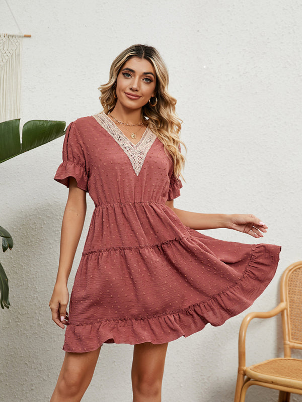 Women's Woven Chiffon Jacquard V-Neck Casual Dress