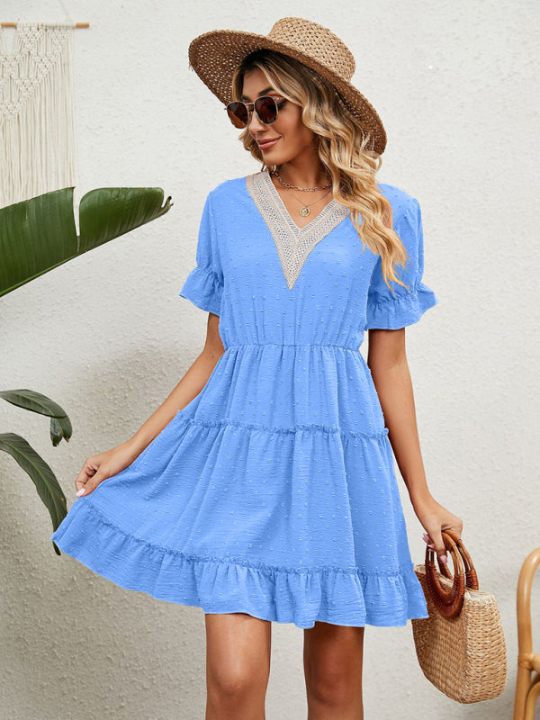 Women's Woven Chiffon Jacquard V-Neck Casual Dress