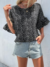 Women's Woven Round Neck Leopard Dolman-Sleeve Shirt