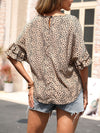 Women's Woven Round Neck Leopard Dolman-Sleeve Shirt