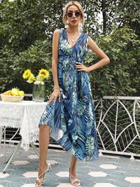 Printed waist single-breasted printed short-sleeved casual resort dress