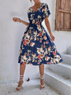 Summer new elegant casual vacation V-neck floral print short-sleeved dress