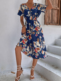 Summer new elegant casual vacation V-neck floral print short-sleeved dress