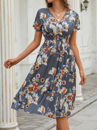 Summer new elegant casual vacation V-neck floral print short-sleeved dress