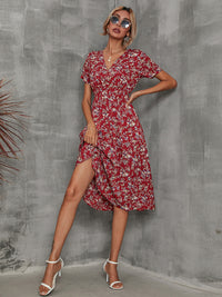 Summer new elegant casual vacation V-neck floral print short-sleeved dress