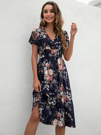 Summer new elegant casual vacation V-neck floral print short-sleeved dress