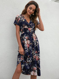 Summer new elegant casual vacation V-neck floral print short-sleeved dress