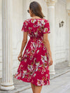 Summer new elegant casual vacation V-neck floral print short-sleeved dress