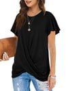 Explosive round neck solid color hem kink short-sleeved T-shirt