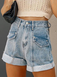 Women's Casual Stitching Turnover Denim Shorts