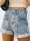 Women's Casual Stitching Turnover Denim Shorts