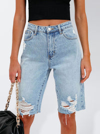 Women's Casual Stretch Ripped Denim Cropped Pants