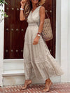 Women's Deep V Sleeveless Lace-Panel Chiffon Midi Dress