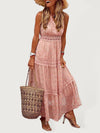 Women's Deep V Sleeveless Lace-Panel Chiffon Midi Dress