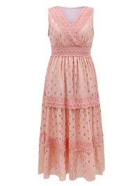 Women's Deep V Sleeveless Lace-Panel Chiffon Midi Dress