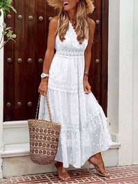 Women's Deep V Sleeveless Lace-Panel Chiffon Midi Dress