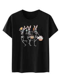 Women's Easter Bunny Skull Print Short Sleeve T-Shirt