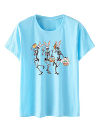 Women's Easter Bunny Skull Print Short Sleeve T-Shirt