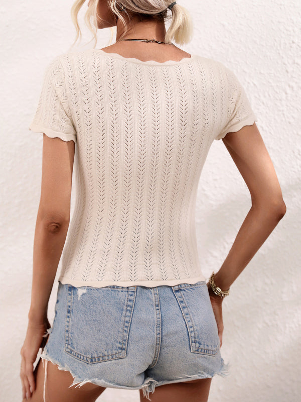 U-neck casual solid color sweater pullover loose round neck stitching sweater